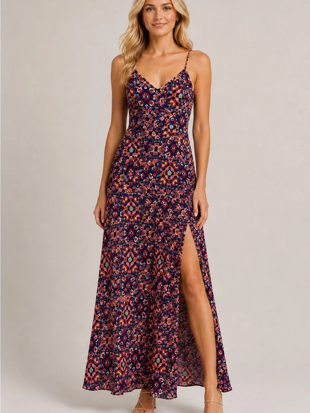 Yumi Kim 100% Silk Floral Maxi Dress Small Colorful Boho Slip Dress 25567